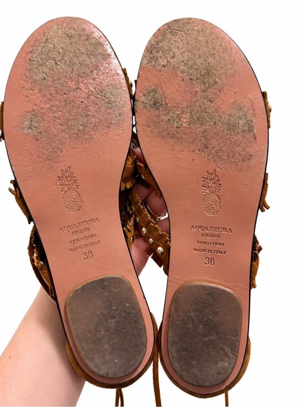 🦋Aquazzura| Brown Suede Fringe Gladiator Sandals ACL Festival Boho Size 38 - Picture 7 of 8